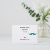 Turquoise glitter mustache visitekaartje (Staand voorkant)