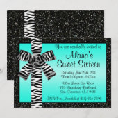 Turquoise Glitter nodigt uit met Zebra Print Bow Kaart (Voorkant / Achterkant)