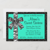 Turquoise Glitter nodigt uit met Zebra Print Bow Kaart (Voorkant)