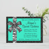 Turquoise Glitter nodigt uit met Zebra Print Bow Kaart (Staand voorkant)