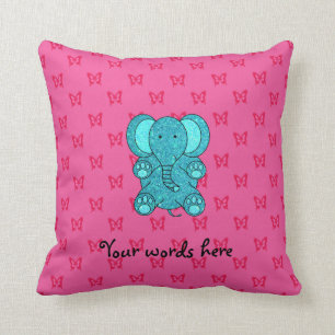 Turquoise glitter olifant roze butterfus kussen