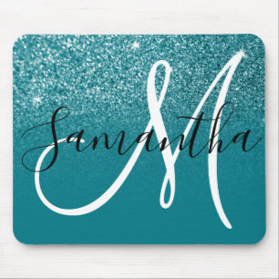 Turquoise Glitter Ombre Glans Monogram Muismat