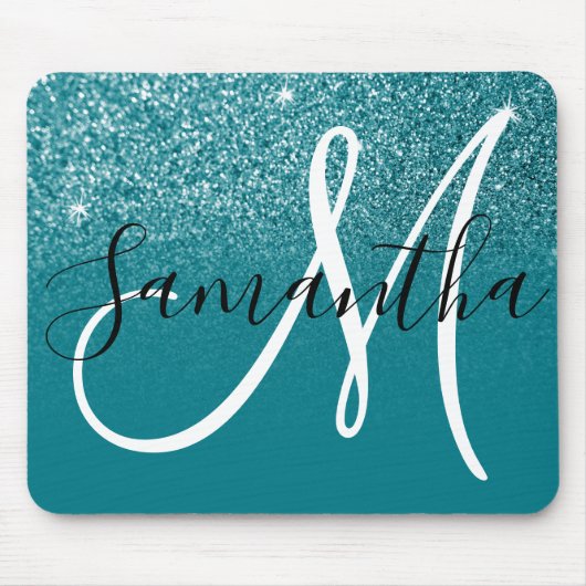 Turquoise Glitter Ombre Glans Monogram Muismat (Voorkant)