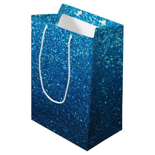 Turquoise Glitter Ombre Sparkles Glam Bat Mitzvah Medium Cadeauzakje (Voorkant Gekanteld)