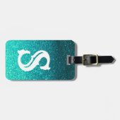 Turquoise Glitter Ombre Sparkles Glam Monogram Bagagelabel (Voorkant horizontaal)