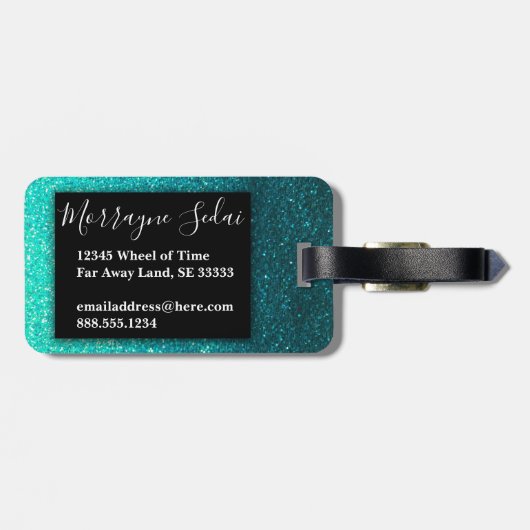 Turquoise Glitter Ombre Sparkles Glam Monogram Bagagelabel (Achterkant horizontaal)