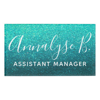 Turquoise Glitter Ombre Sparkly Name Professional Naambadge