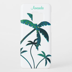 Turquoise Glitter Palm Trees op wit Case-Mate Samsung Galaxy S9 Hoesje
