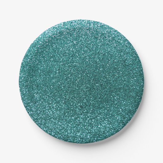 Turquoise glitter papieren bordje (Voorkant)