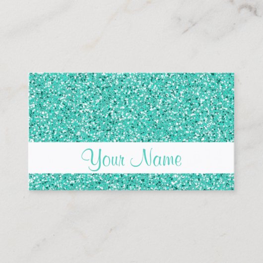 Turquoise Glitter Patroon Uitzicht Visitekaartje (Voorkant)