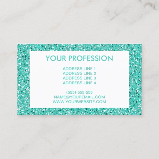 Turquoise Glitter Pattern Kijk-like Visitekaartje (Achterkant)