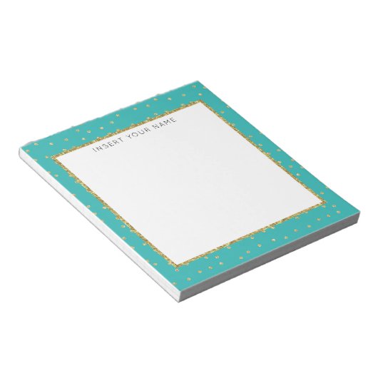 Turquoise & Glitter Personalized Notitieblok 5,5 x (Schuin)