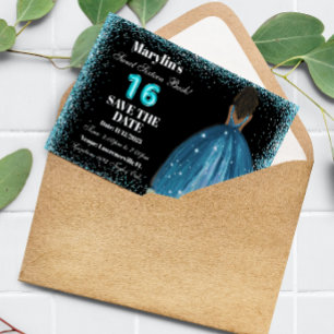 Turquoise Glitter Princess Sweet 16 Folie Balloon Save The Date