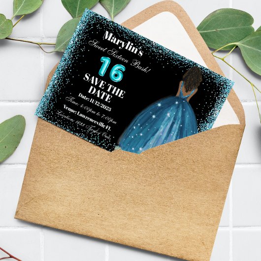 Turquoise Glitter Princess Sweet 16 Folie Balloon Save The Date