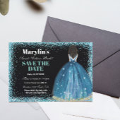 Turquoise Glitter Prinses Bash: Sweet Sixteen Save The Date