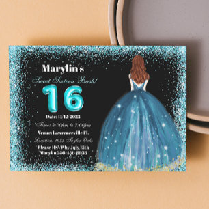Turquoise Glitter Prinses Extravaganza: Zoet 16 Kaart