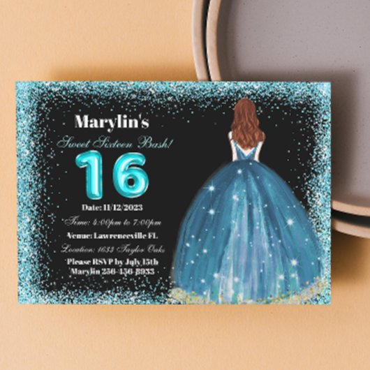 Turquoise Glitter Prinses Extravaganza: Zoet 16 Kaart