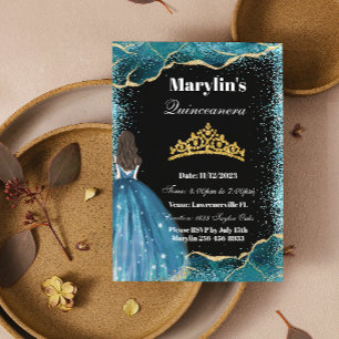 Turquoise Glitter Prinses Quinceañera Ballgown Kaart