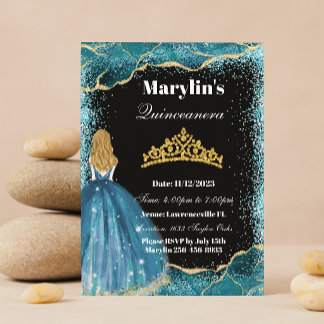 Turquoise Glitter Prinses Quinceañera Ballgown Kaart
