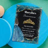 Turquoise Glitter Prinses Quinceañera Ballgown Kaart