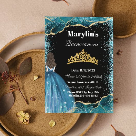 Turquoise Glitter Prinses Quinceañera Ballgown Kaart