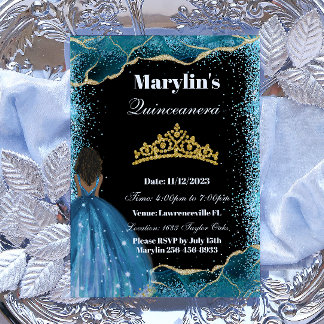 Turquoise Glitter Prinses Quinceañera Tiara Magic Kaart
