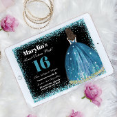 Turquoise Glitter Prinses Sweet 16 Ballgown Kaart