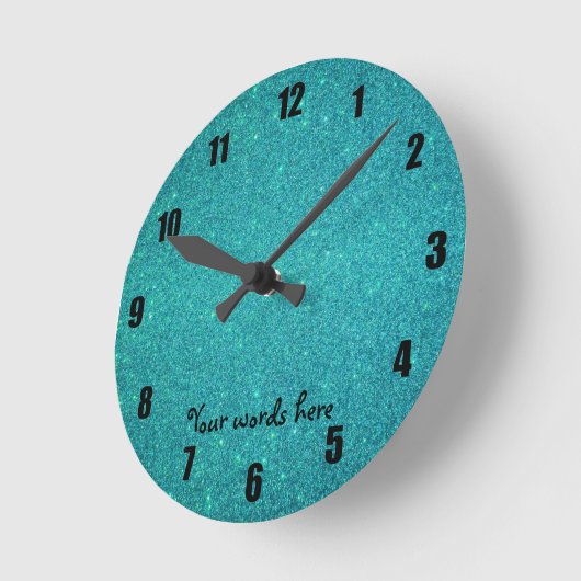 Turquoise glitter ronde klok (Hoek)