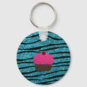 Turquoise glitter roze glitter cupcake sleutelhanger