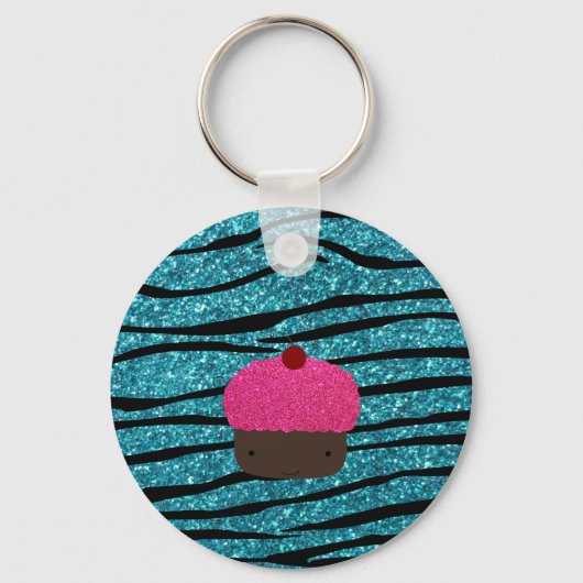 Turquoise glitter roze glitter cupcake sleutelhanger (Voorkant)