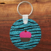 Turquoise glitter roze glitter cupcake sleutelhanger (Voorkant)