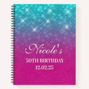 Turquoise Glitter Roze Ombre 50e Verjaardag Notitieboek