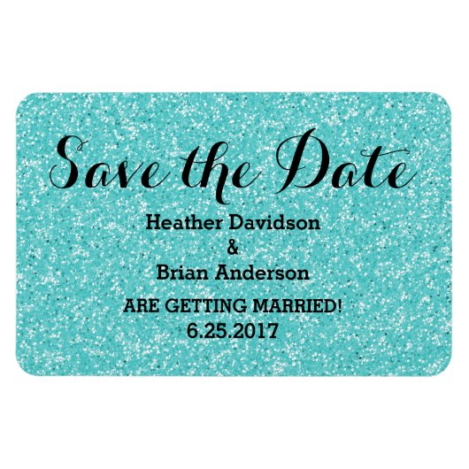 Turquoise Glitter Save the Date Flexi Magnet Magneet (Horizontaal)