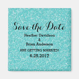 Turquoise Glitter Save the Date Magnet
