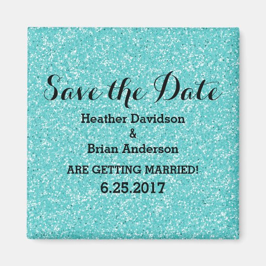 Turquoise Glitter Save the Date Magnet (Voorkant)