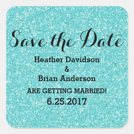 Turquoise Glitter Save the Date Stickers (Voorkant)