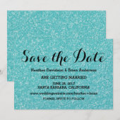 Turquoise Glitter Save the Date Uitnodiging (Voorkant / Achterkant)