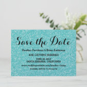 Turquoise Glitter Save the Date Uitnodiging (Staand voorkant)