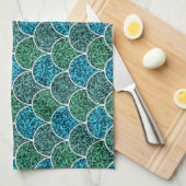 Turquoise Glitter Scales Pattern Theedoek (Quarter Fold)