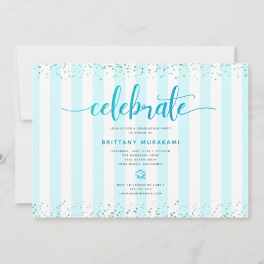 Turquoise glitter script afstuderen foto collage kaart (Achterkant)