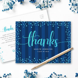 Turquoise glitter script afstuderen navy bedankt briefkaart