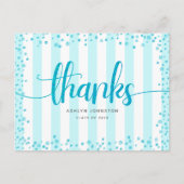 Turquoise glitter script chic afstuderen bedankt briefkaart (Voorkant)