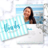 Turquoise glitter script modern afstuderen foto bedankkaart