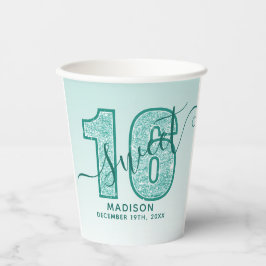 Turquoise Glitter Script Sweet 16 Zestiende Verjaa Papieren Bekers