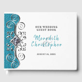 Turquoise Glitter Silver Bling Wedding Guest Book Gastenboek (Voorkant)