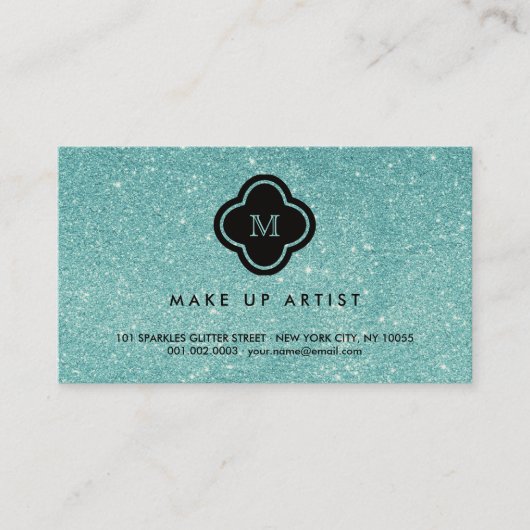 Turquoise Glitter Sparkles Quatrefoil Profile Card Visitekaartje (Voorkant)