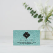 Turquoise Glitter Sparkles Quatrefoil Profile Card Visitekaartje (Staand voorkant)