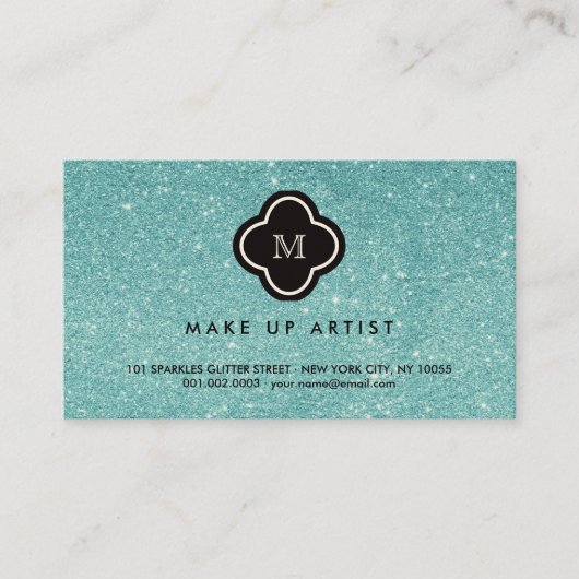 Turquoise Glitter Sparkles Quatrefoil Profile Card Visitekaartje (Voorkant)