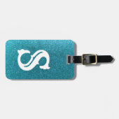 Turquoise Glitter Sparkles Travel Glam Monogram Bagagelabel (Voorkant horizontaal)