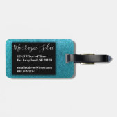 Turquoise Glitter Sparkles Travel Glam Monogram Bagagelabel (Achterkant horizontaal)